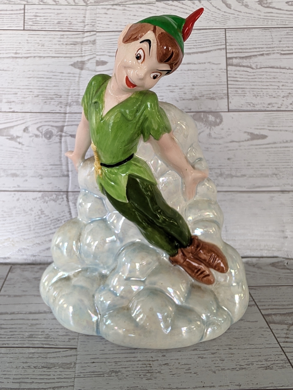 Vintage Disney Peter Pan Flying On Cloud Ceramic Figurine - Big Ben Clock Tower
